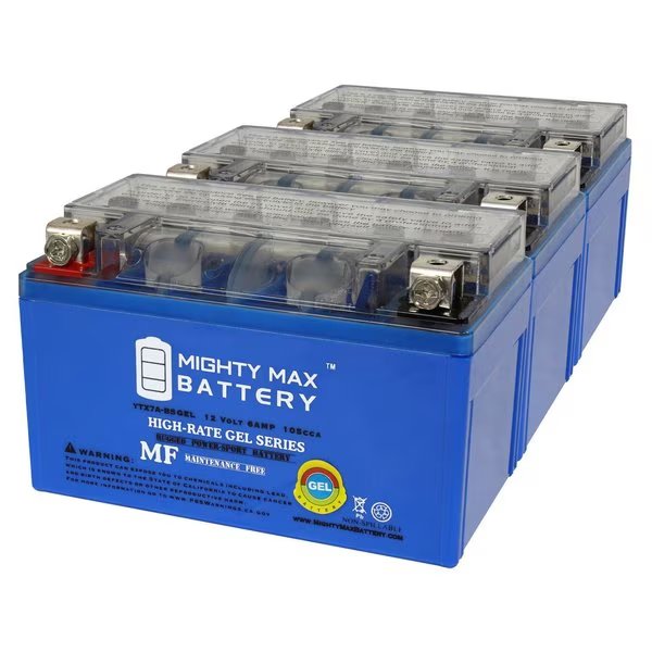 YTX7A-BSGEL 12V 6AH Replacement Battery for ATV Scooter Dirt Pit Quad Motorcycle - 3PK, Mighty Max Battery, Mfr#: MAX4003802